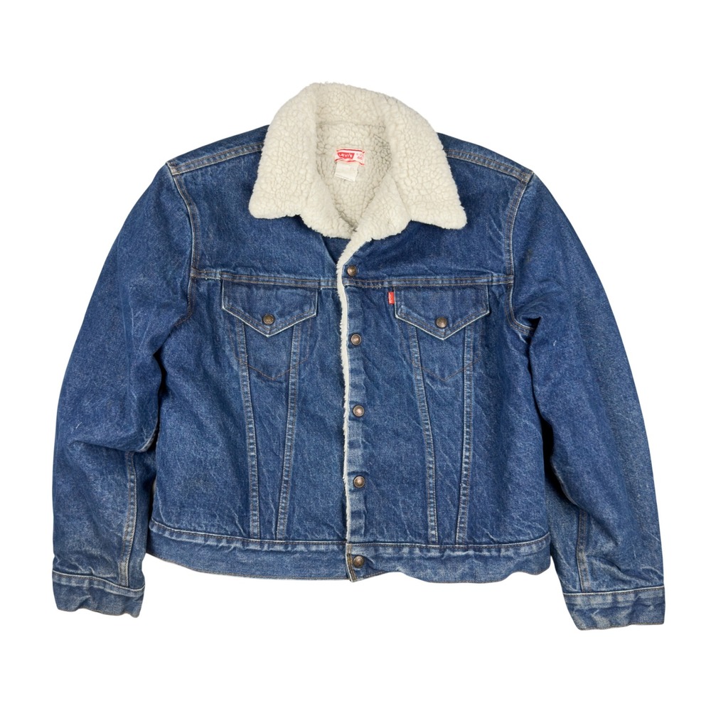 Vtg 70s Levi's Type III Sherpa Denim Jacket Mens 46 Large USA Red Tab Trucker